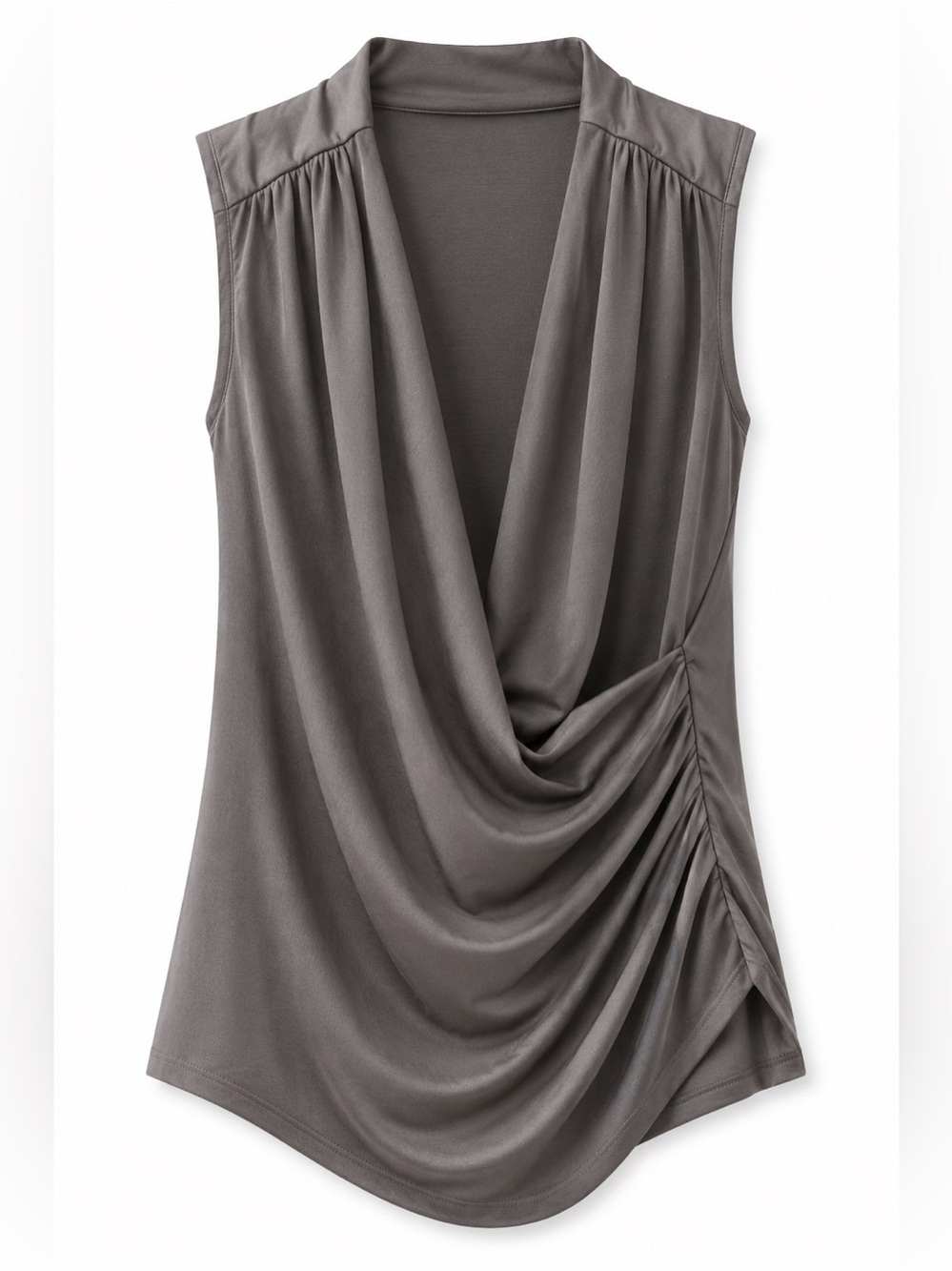Draped Sleeveless Blouse - Gray